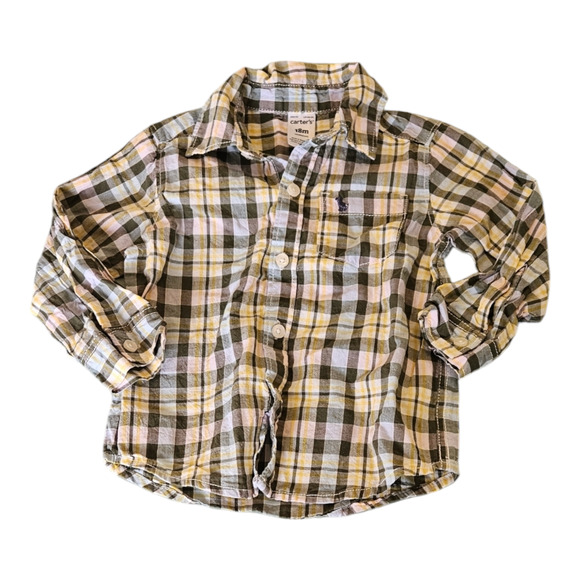 Carter's Kids Size 18M Long Sleeve Button Up Plaid Shirt - Picture 1 of 8